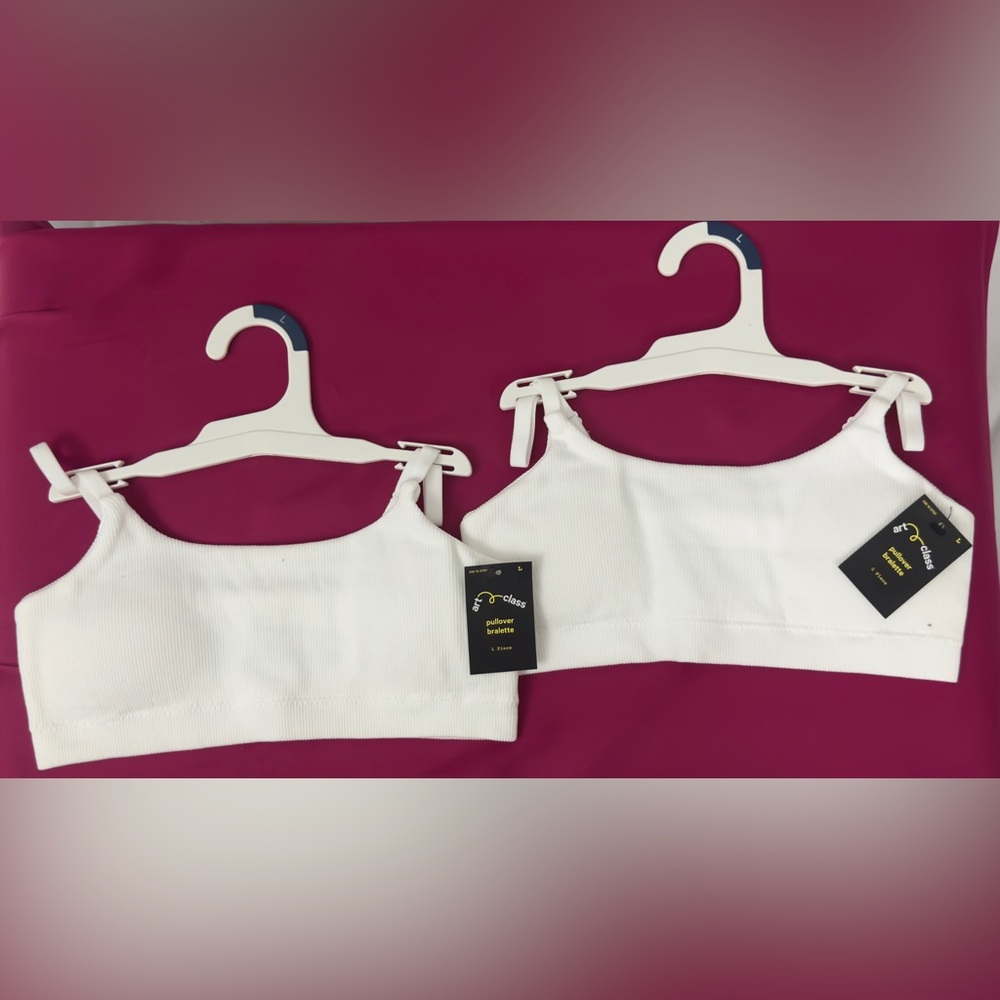 Art Class Girls 2 Pack White Ribbed Pull Over Lightly Padded Bralette Large NWT